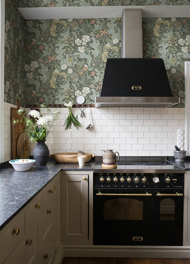 Elise Green Nouveau Gardens Wallpaper with Botanical Farmhouse Pattern - A-Street Prints 4080-83103