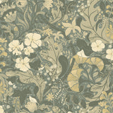 Elise Sea Green Nouveau Gardens Wallpaper with Botanical Farmhouse Design - Brewster 4080-83104