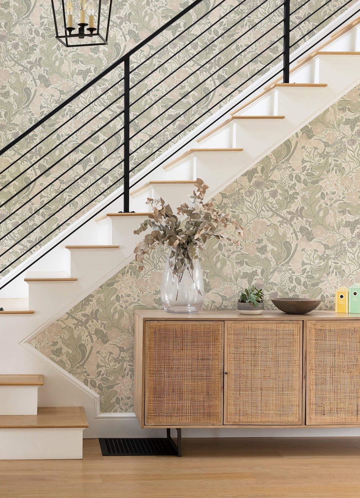 Elise Light Grey Nouveau Gardens Wallpaper with Botanical Farmhouse Pattern - Brewster 4080-83105