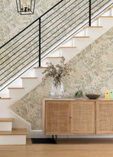 Elise Light Grey Nouveau Gardens Wallpaper with Botanical Farmhouse Pattern - Brewster 4080-83105