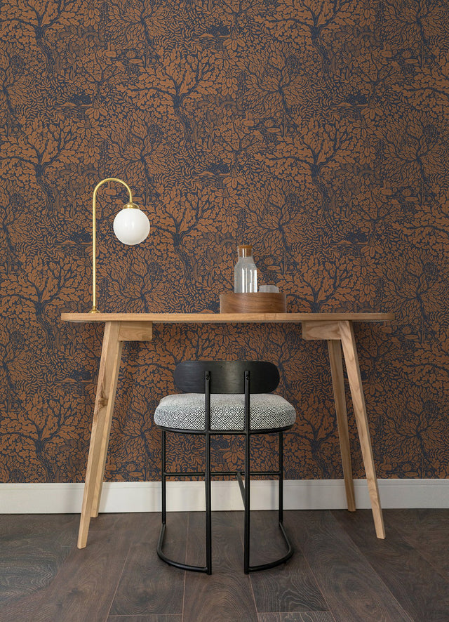 Olle Orange Forest Sanctuary Wallpaper with Scandinavian Botanical Motif - A-Street Prints 4080-83106
