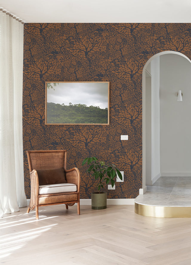 Olle Orange Forest Sanctuary Wallpaper with Scandinavian Botanical Motif - A-Street Prints 4080-83106