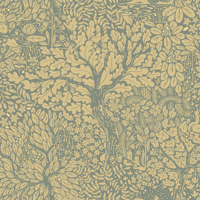 Olle Light Yellow Forest Sanctuary Wallpaper with Metallic Botanical Motif - A-Street Prints 4080-83107