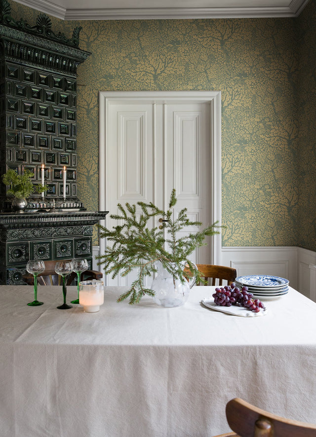 Olle Light Yellow Forest Sanctuary Wallpaper with Metallic Botanical Motif - A-Street Prints 4080-83107