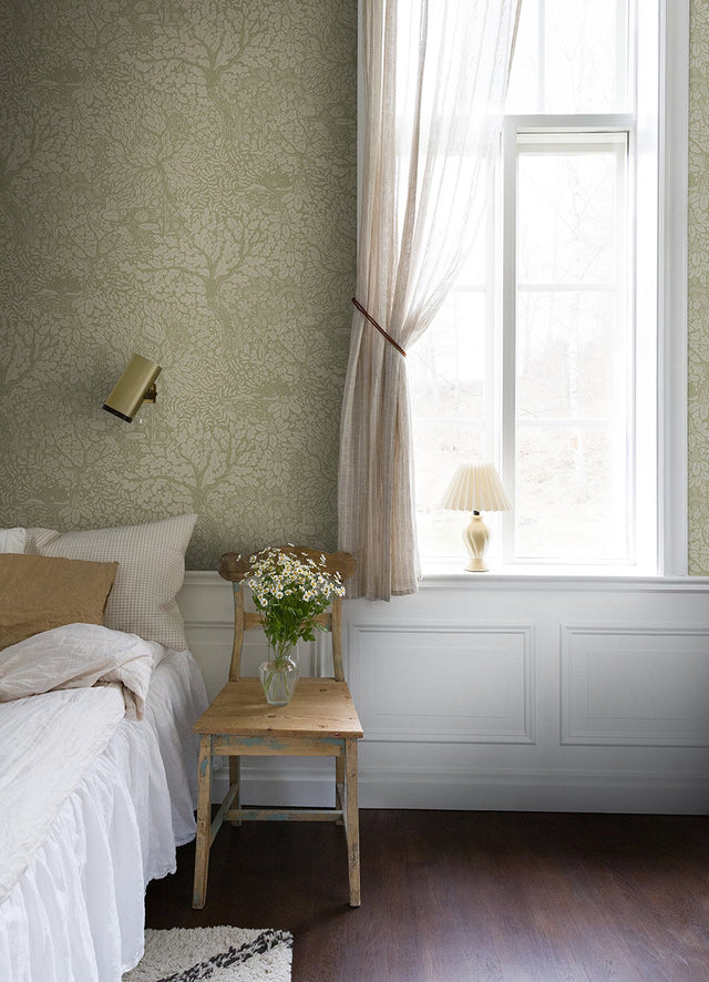Olle Sage Forest Sanctuary Wallpaper with Botanical Scandinavian Motif - A?Street Prints 4080-83108