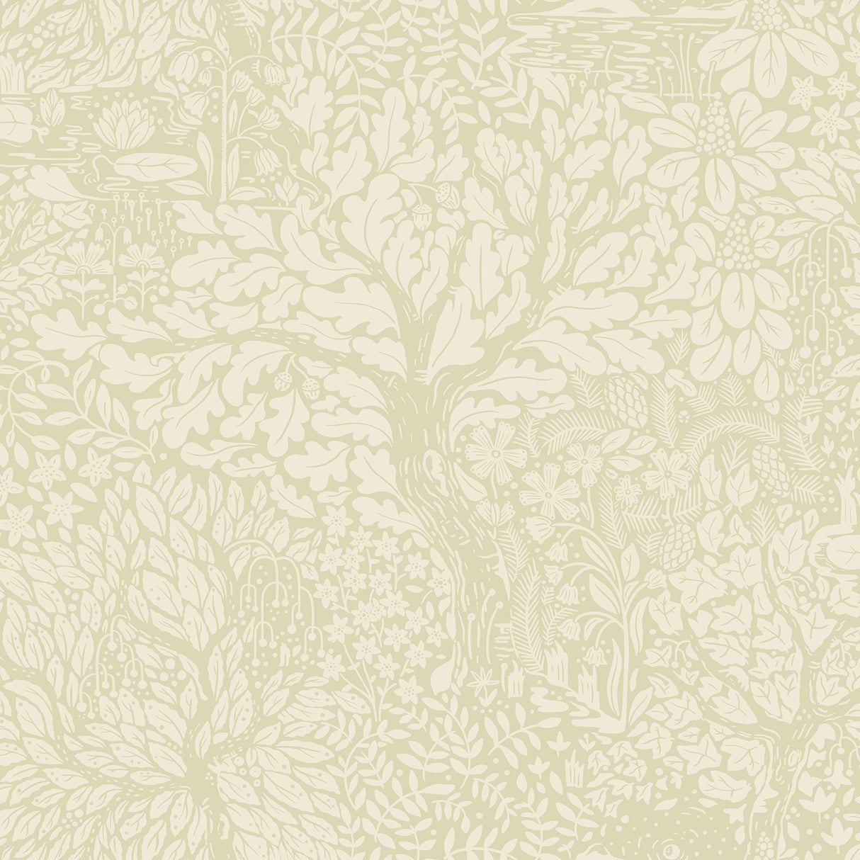 Olle Neutral Forest Sanctuary Wallpaper with Scandinavian Botanical Pattern - Brewster 4080-83109