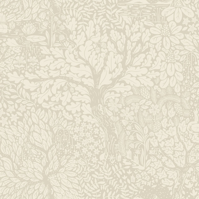 Olle Taupe Forest Sanctuary Wallpaper with Scandinavian Botanical Motif - A-Street Prints 4080-83110