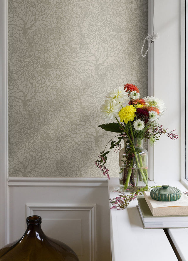 Olle Taupe Forest Sanctuary Wallpaper with Scandinavian Botanical Motif - A-Street Prints 4080-83110
