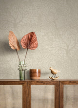 Olle Taupe Forest Sanctuary Wallpaper with Scandinavian Botanical Motif - A-Street Prints 4080-83110