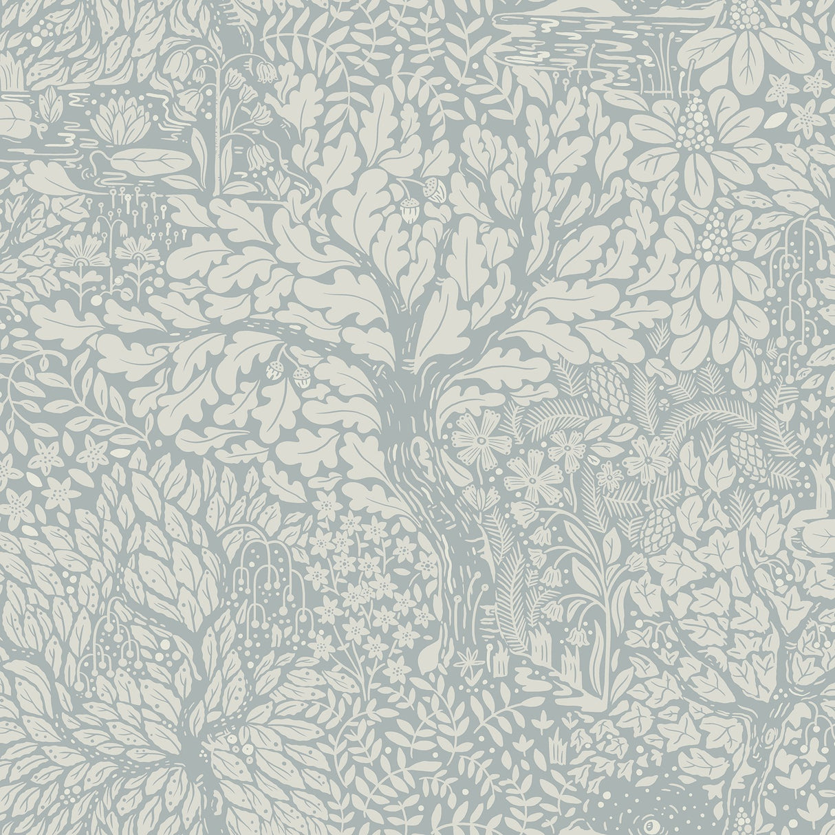 Olle Light Blue Forest Sanctuary Wallpaper with Botanical Scandinavian Motif - A-Street Prints 4080-83112