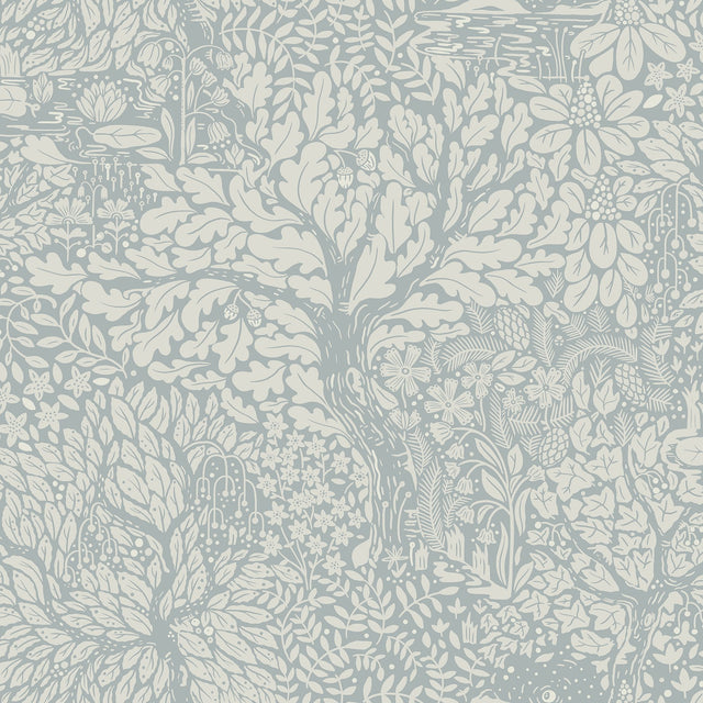 Olle Light Blue Forest Sanctuary Wallpaper with Botanical Scandinavian Motif - A-Street Prints 4080-83112