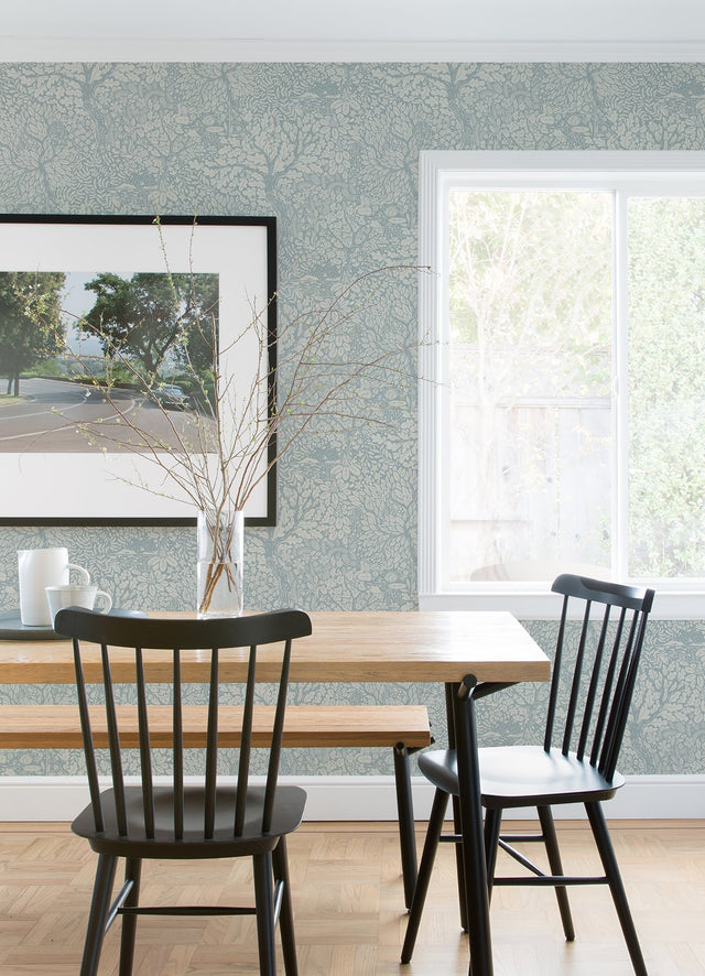 Olle Light Blue Forest Sanctuary Wallpaper with Botanical Scandinavian Motif - A-Street Prints 4080-83112