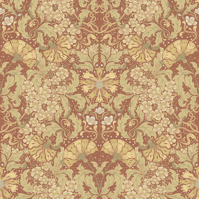 Ojvind Rust Floral Ogee Wallpaper with Botanical Floral Ogee Glam Style - A-Street Prints 4080-83114