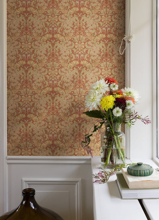 Ojvind Rust Floral Ogee Wallpaper with Botanical Floral Ogee Glam Style - A-Street Prints 4080-83114