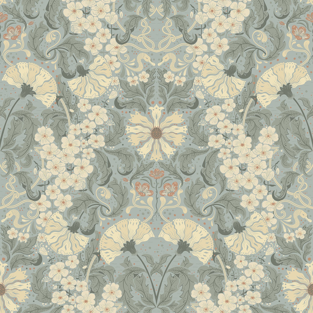 Ojvind Light Blue Floral Ogee Wallpaper with Botanical Glam Pattern - A-Street Prints 4080-83115
