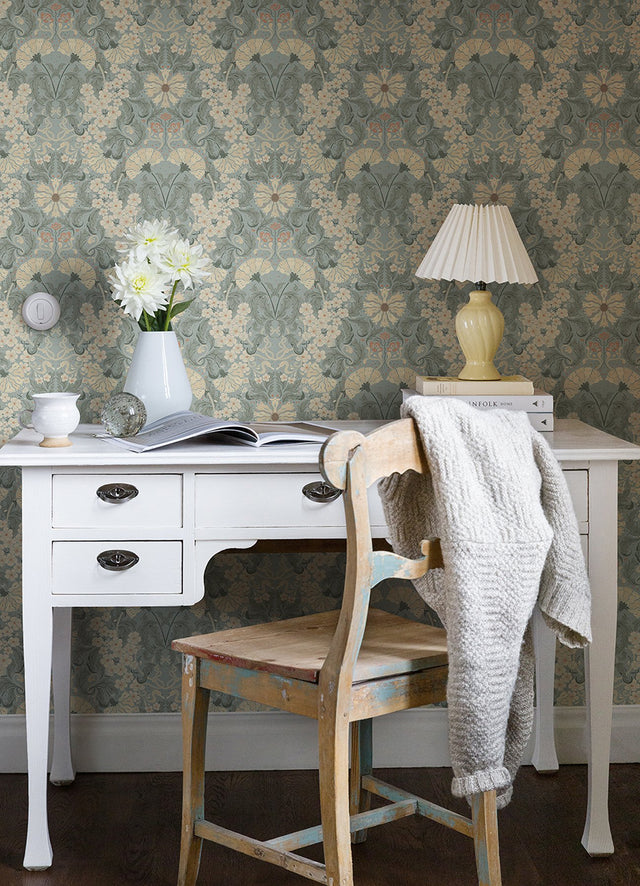 Ojvind Light Blue Floral Ogee Wallpaper with Botanical Glam Pattern - A-Street Prints 4080-83115