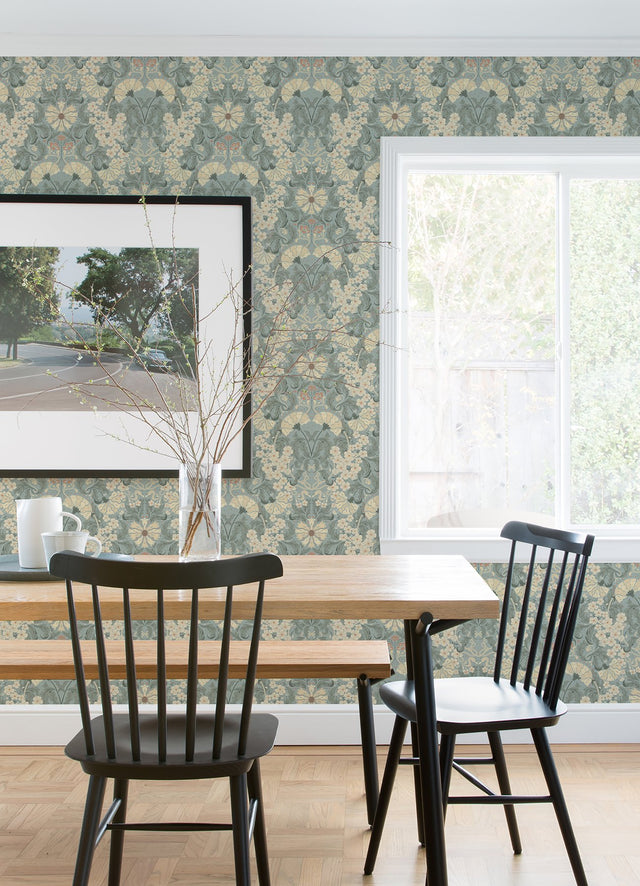 Ojvind Light Blue Floral Ogee Wallpaper with Botanical Glam Pattern - A-Street Prints 4080-83115