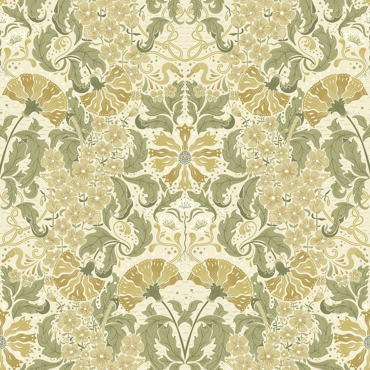 Ojvind Gold Floral Ogee Wallpaper with Art Nouveau Botanical Motif - A-Street Prints 4080-83117