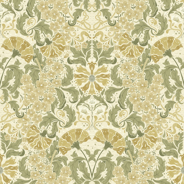 Ojvind Gold Floral Ogee Wallpaper with Art Nouveau Botanical Motif - A-Street Prints 4080-83117