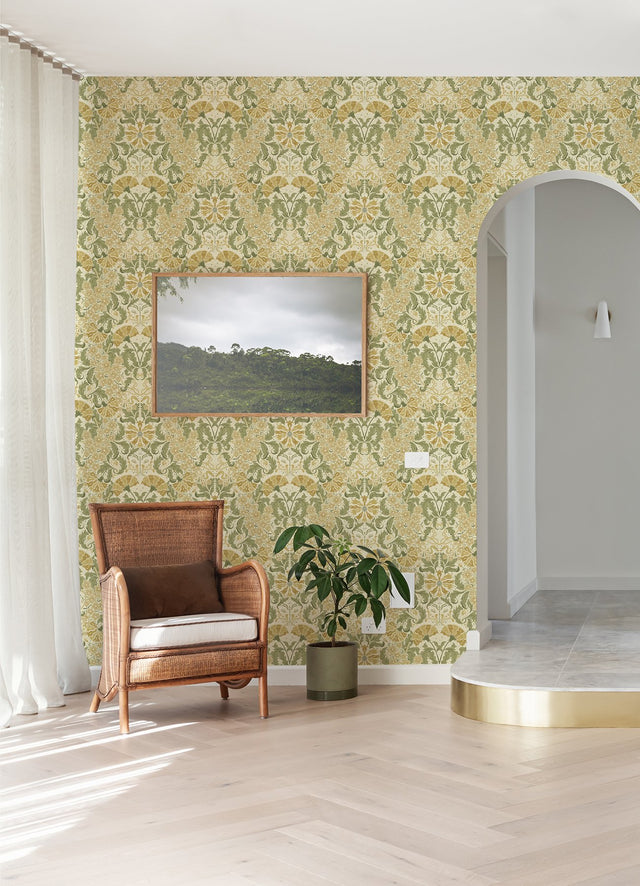 Ojvind Gold Floral Ogee Wallpaper with Art Nouveau Botanical Motif - A-Street Prints 4080-83117