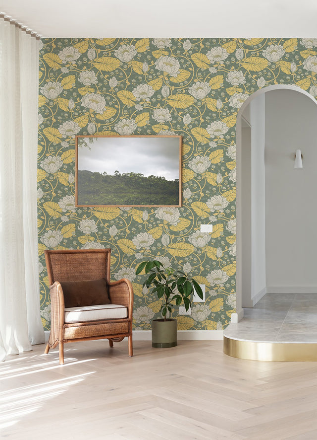 Eva Yellow Lotus Dreams Botanical Wallpaper - A-Street Prints 4080-83120