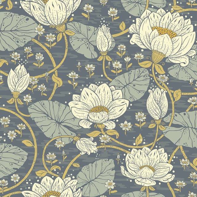 Eva Blue Lotus Dreams Wallpaper with Botanical Lotus and Eclectic Style - A-Street Prints 4080-83122