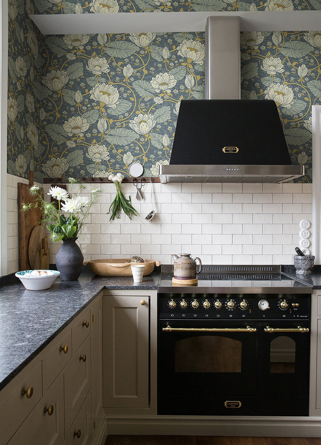 Eva Blue Lotus Dreams Wallpaper with Botanical Lotus and Eclectic Style - A-Street Prints 4080-83122
