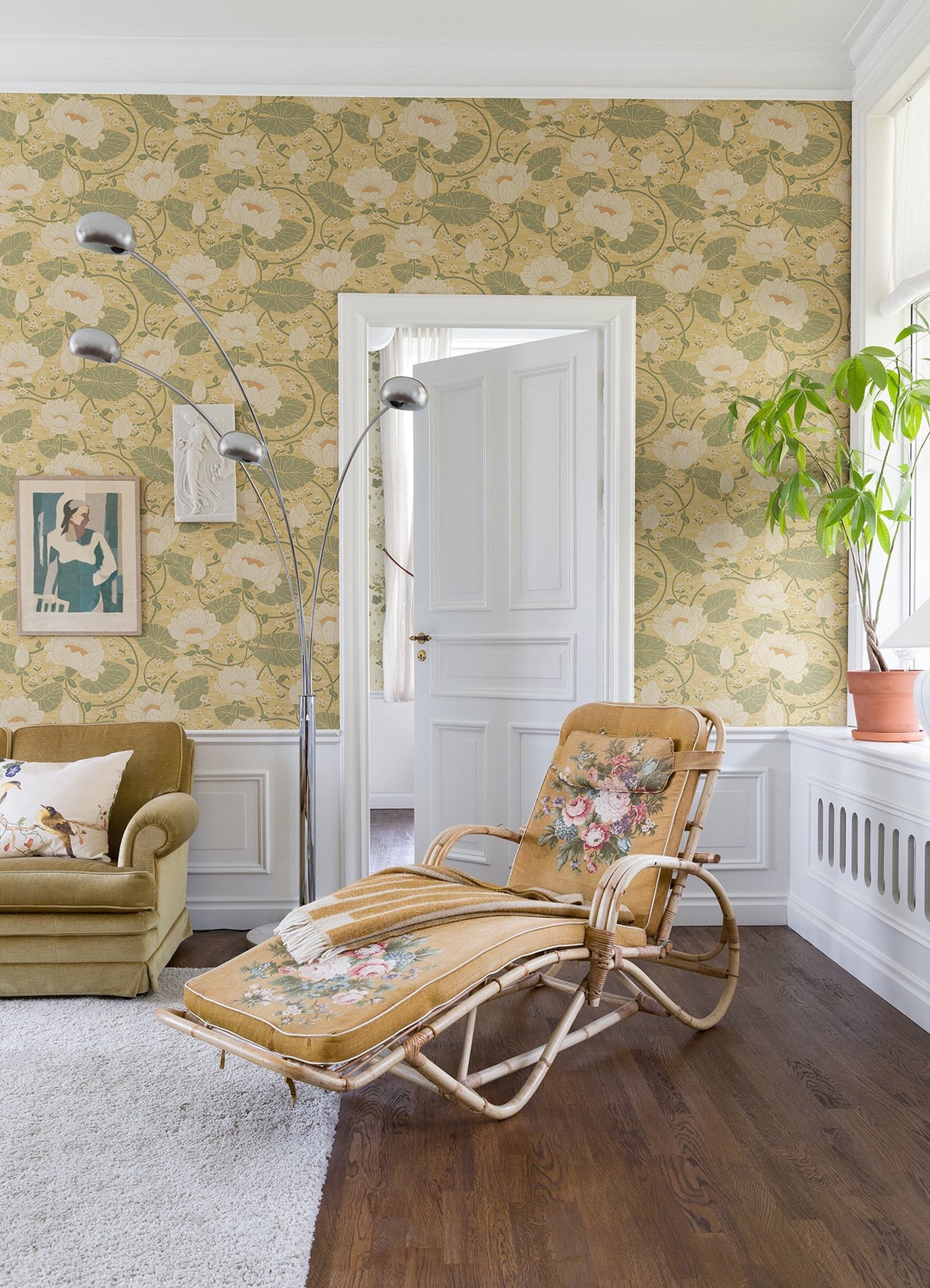 Eva Light Yellow Lotus Dreams Wallpaper with Botanical Lotus Motif - A-Street Prints 4080-83123