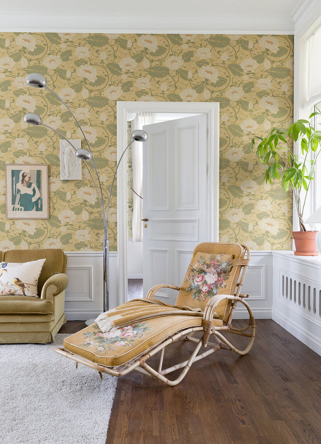 Eva Light Yellow Lotus Dreams Wallpaper with Botanical Lotus Motif - A-Street Prints 4080-83123
