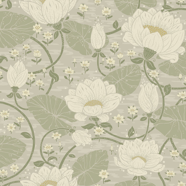 Eva Light Grey Lotus Dreams Wallpaper with Eclectic Botanical Lotus Motif - A-Street Prints 4080-83124