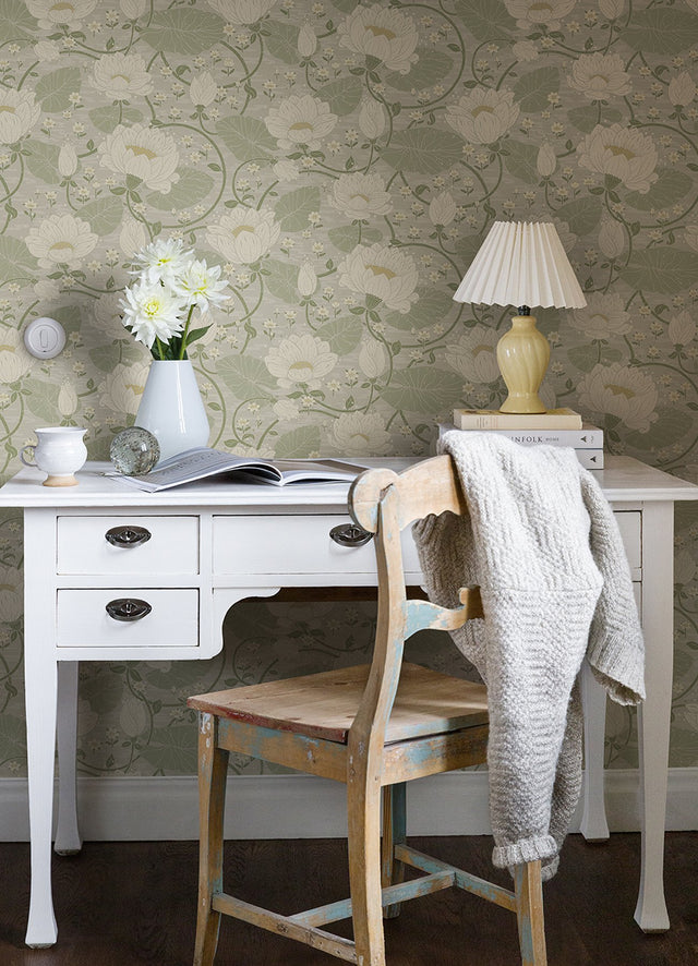 Eva Light Grey Lotus Dreams Wallpaper with Eclectic Botanical Lotus Motif - A-Street Prints 4080-83124