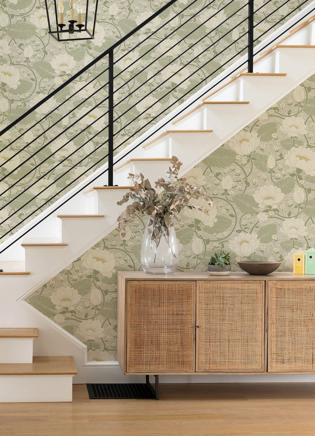 Eva Light Grey Lotus Dreams Wallpaper with Eclectic Botanical Lotus Motif - A-Street Prints 4080-83124