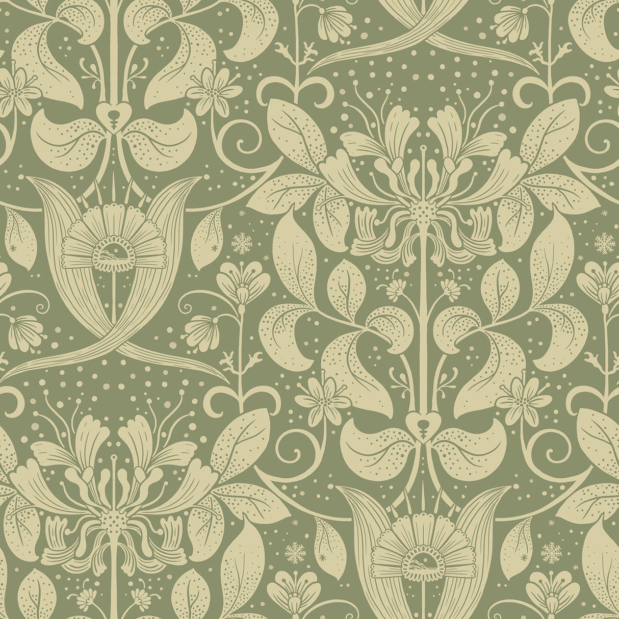 Berit Green Floral Crest Wallpaper with Botanical Bohemian Motif - A-Street Prints 4080-83126