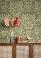 Berit Green Floral Crest Wallpaper with Botanical Bohemian Motif - A-Street Prints 4080-83126