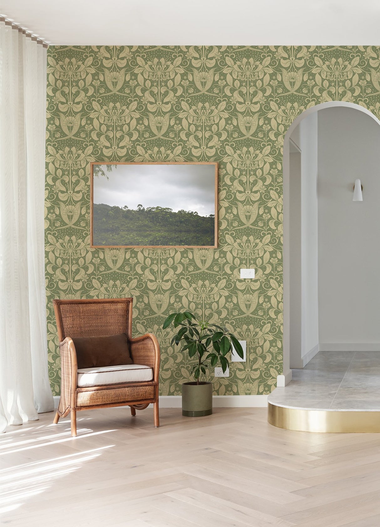 Berit Green Floral Crest Wallpaper with Botanical Bohemian Motif - A-Street Prints 4080-83126