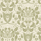 Berit Olive Floral Crest Wallpaper with Botanical Damask Pattern, Bohemian Style - 4080-83127