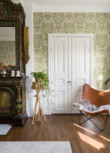 Berit Olive Floral Crest Wallpaper with Botanical Damask Pattern, Bohemian Style - 4080-83127