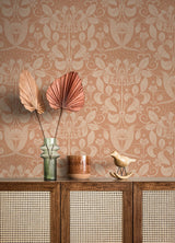 Berit Coral Floral Crest Wallpaper with Art Nouveau Botanical Damask - A-Street Prints 4080-83128