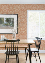 Berit Coral Floral Crest Wallpaper with Art Nouveau Botanical Damask - A-Street Prints 4080-83128