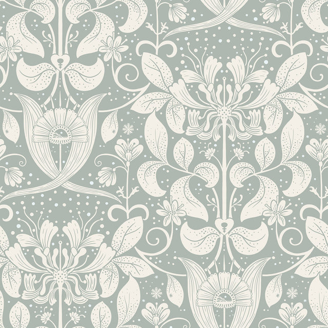 Berit Blue Floral Crest Wallpaper with Botanical Damask Motif - A-Street Prints 4080-83129