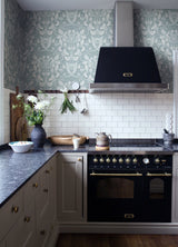 Berit Blue Floral Crest Wallpaper with Botanical Damask Motif - A-Street Prints 4080-83129