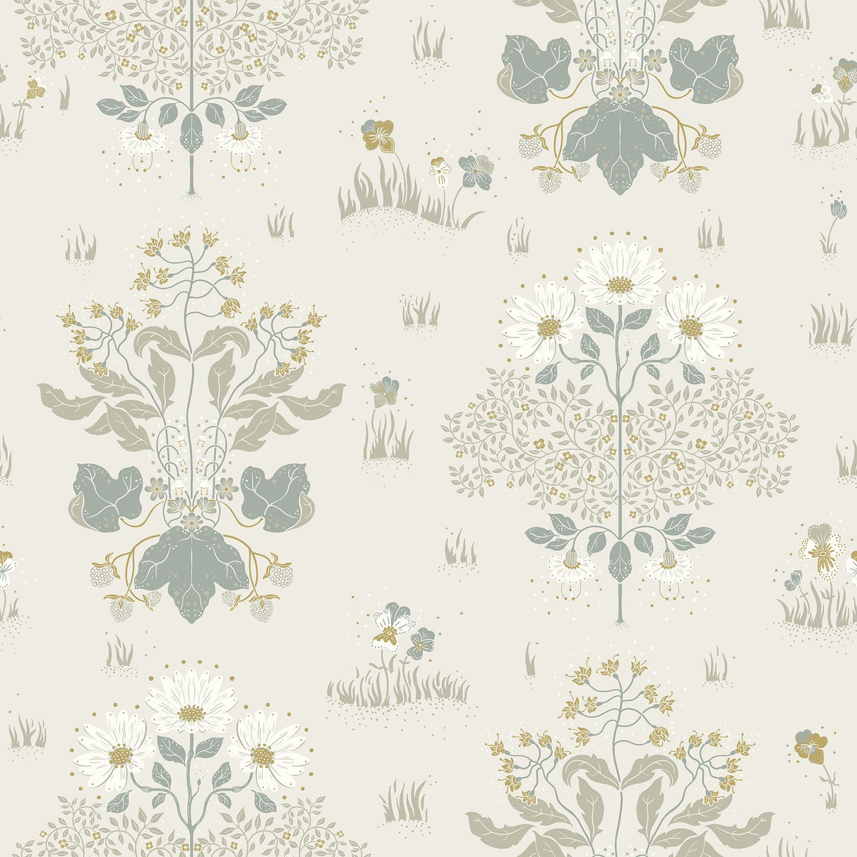 Elda Light Blue Delicate Daisies Wallpaper with Botanical Vintage Floral Pattern - A-Street Prints 4080-83131