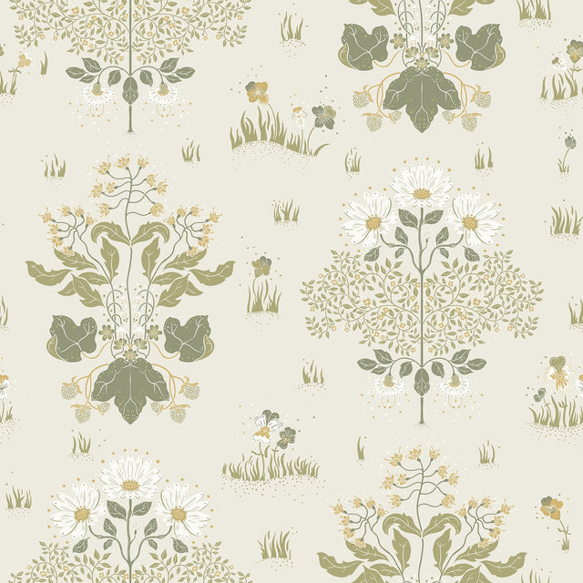 Elda Olive Delicate Daisies Wallpaper with Botanical Floral Motif - A-Street Prints 4080-83133