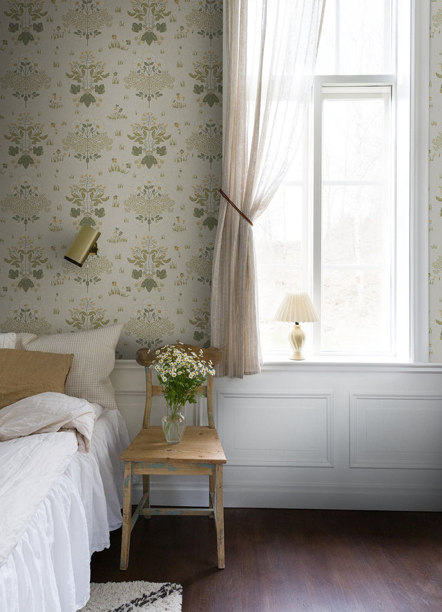 Elda Olive Delicate Daisies Wallpaper with Botanical Floral Motif - A-Street Prints 4080-83133