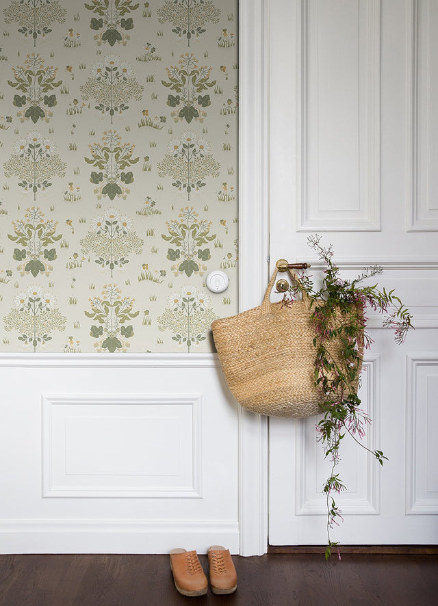 Elda Olive Delicate Daisies Wallpaper with Botanical Floral Motif - A-Street Prints 4080-83133