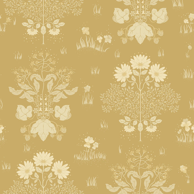 Elda Gold Delicate Daisies Wallpaper with Botanical Floral Pattern, Vintage Style - A-Street Prints 4080-83135