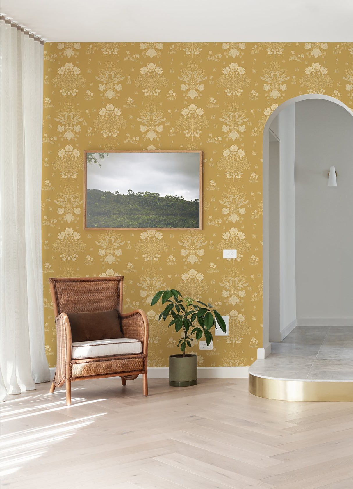 Elda Gold Delicate Daisies Wallpaper with Botanical Floral Pattern, Vintage Style - A-Street Prints 4080-83135