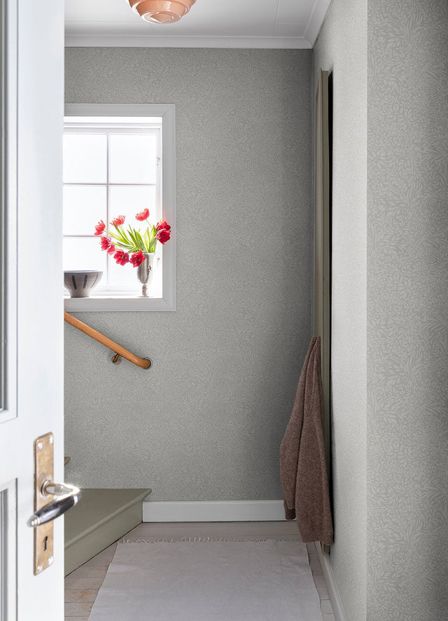 Kristina Light Grey Botanical Wallpaper with Scandinavian Non Woven Pattern - A-Street Prints 4080-92116