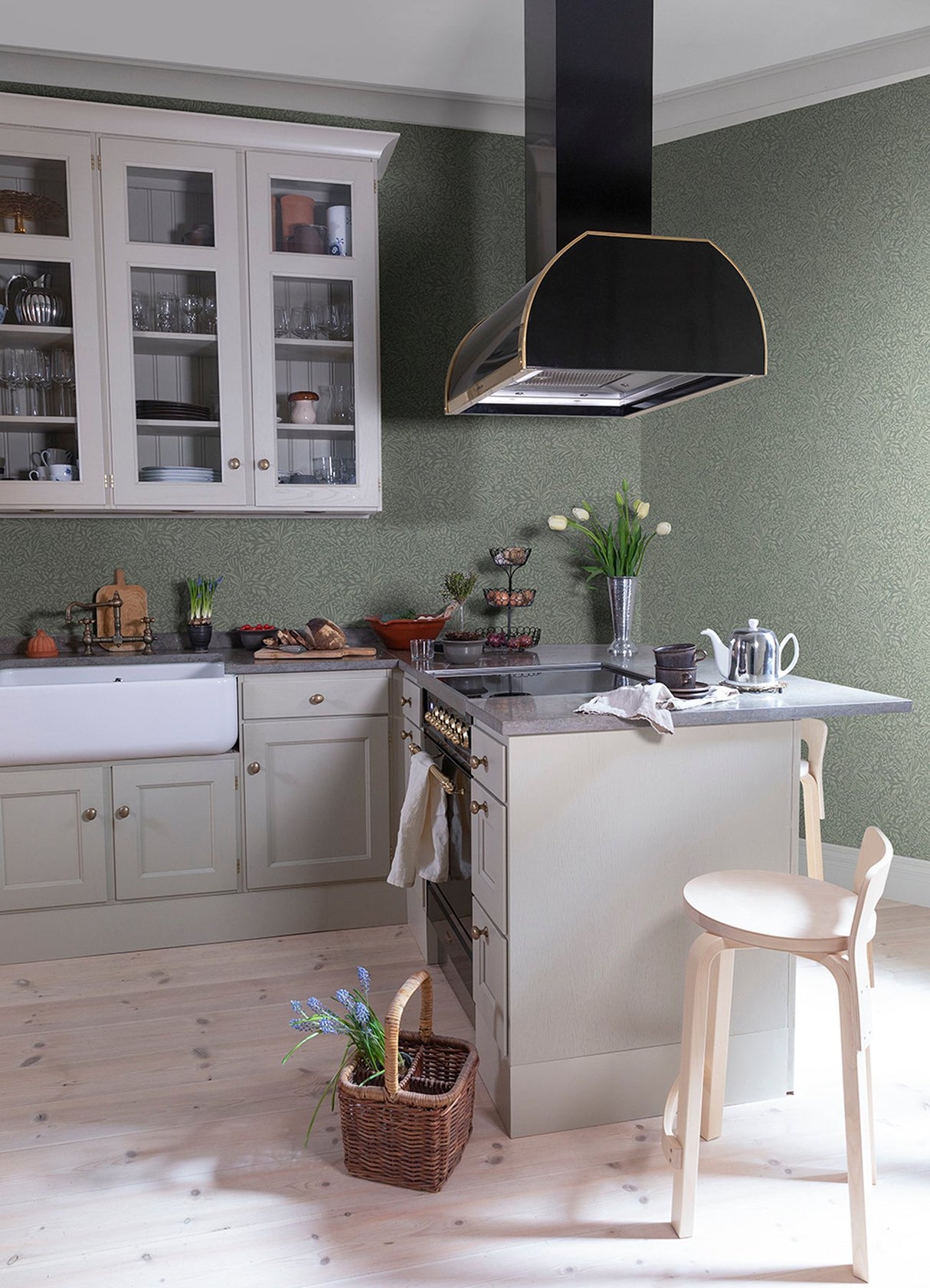 Kristina Moss Botanical Green Wallpaper with Scandinavian Botanical Pattern - A-Street Prints 4080-92117
