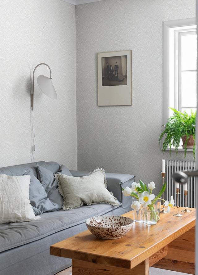 Kristina Off White Botanical Wallpaper with Scandinavian Non Woven Leafy Vine Pattern - A-Street Prints 4080-92119